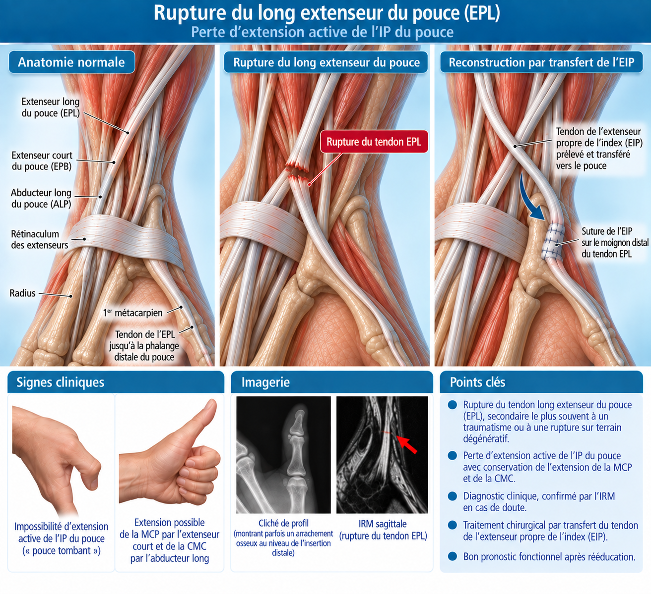 Rupture du long extenseur du pouce (EPL) et reconstruction par transfert de l’EIP