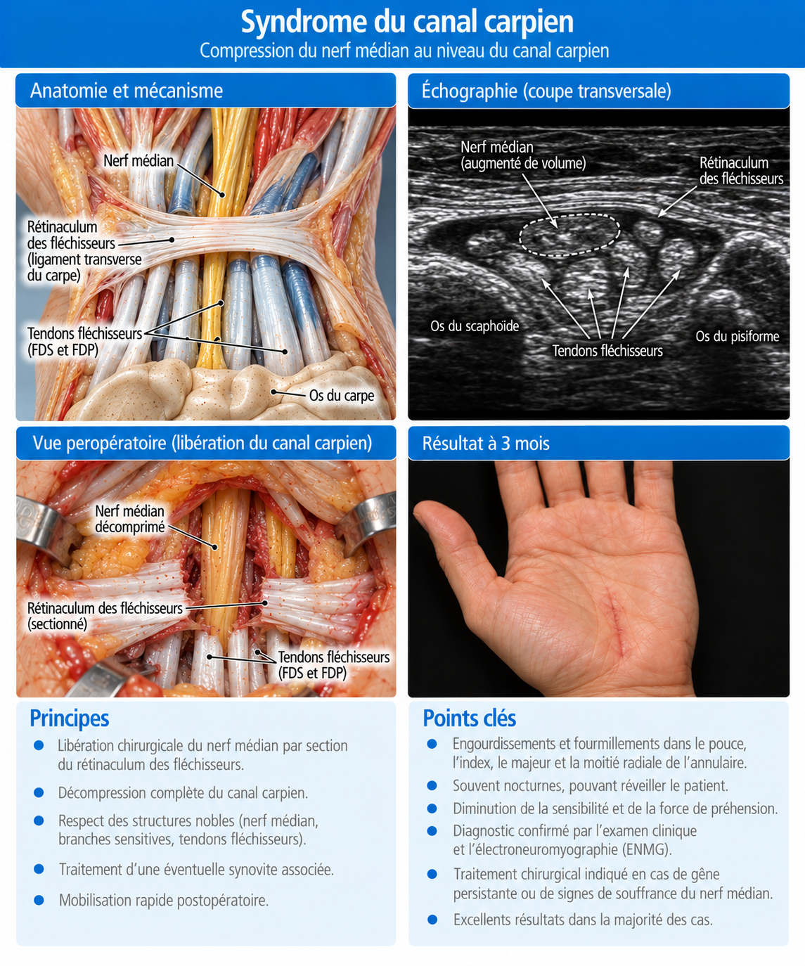 Illustration du traitement chirurgical du syndrome du canal carpien
