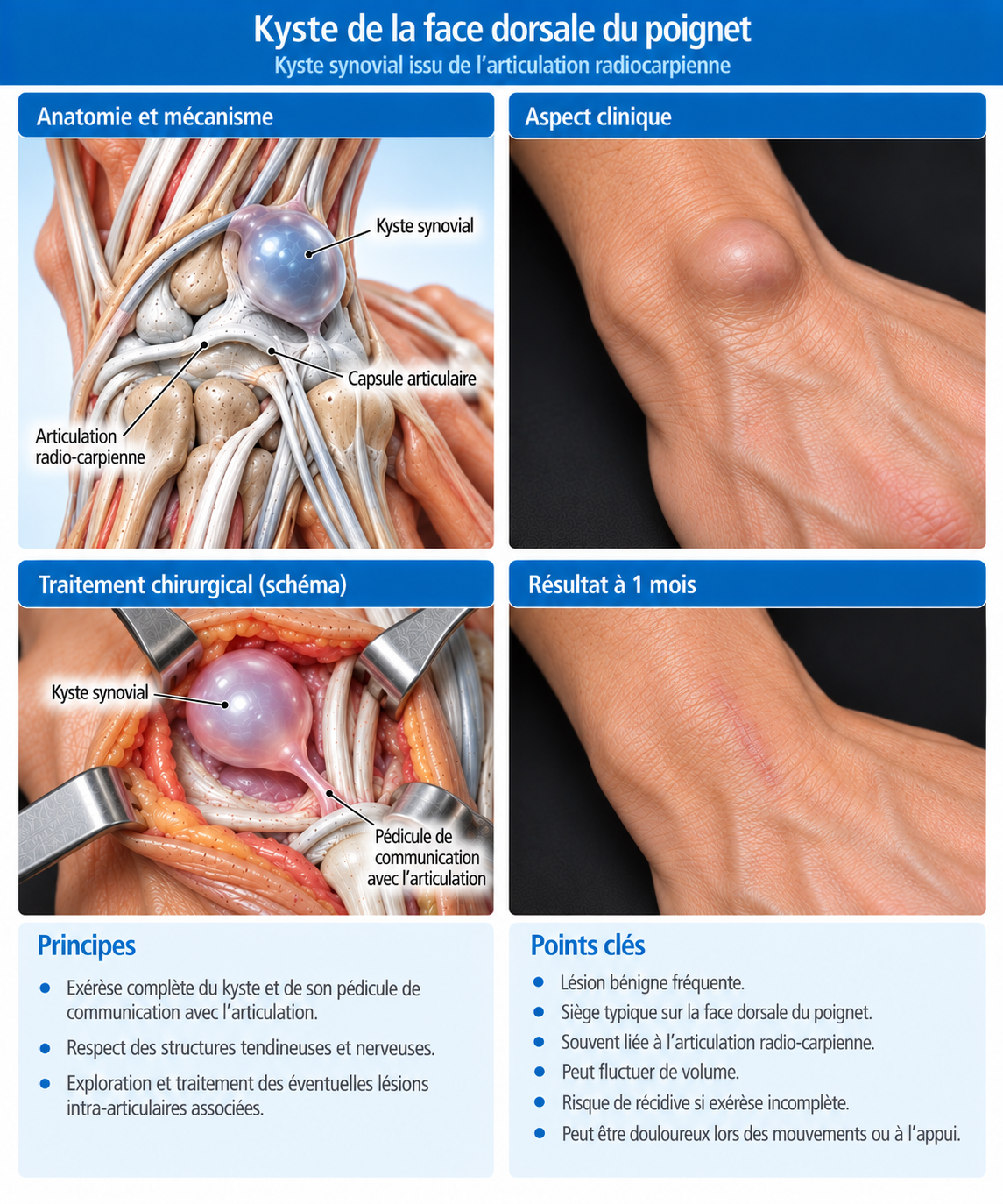 Illustration médicale : Kyste de la face dorsale du poignet