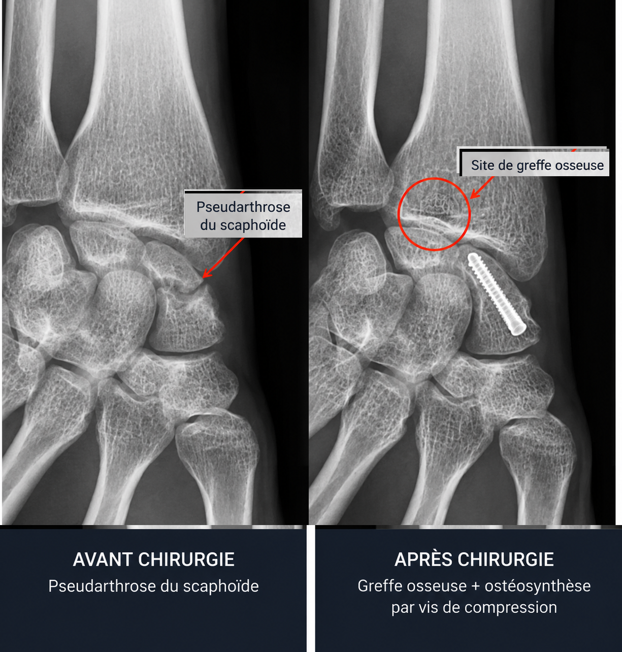Contrôles radiographiques après greffe et ostéosynthèse d’une pseudarthrose du scaphoïde